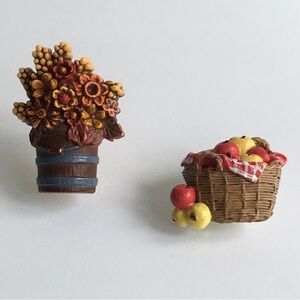 2 Pins - Hallmark Pin Bucket of Fall Flowers & Unknown Pin Basket of Apples